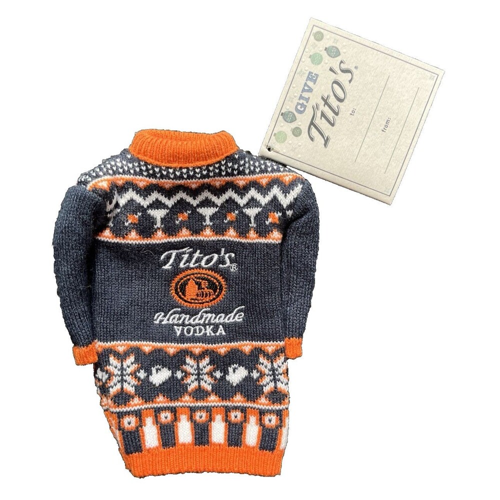 Tito’s Vodka Koozie Collectible Bottle Knit Macy Blue Ugly Sweater Holder 2022